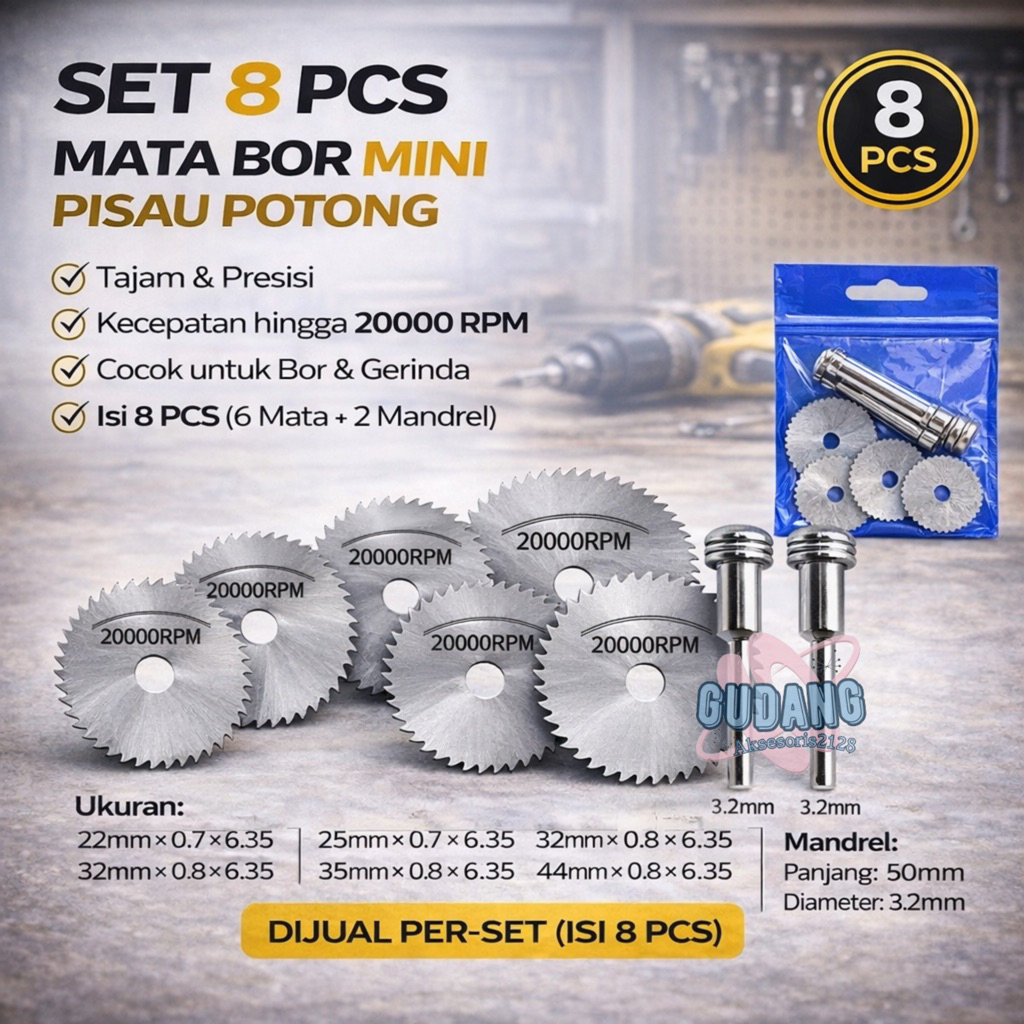 Set mata bor gergaji mini pisau potong 8 pcs 6pcs cutting wheel gerinda mini untuk kayu plastik besi