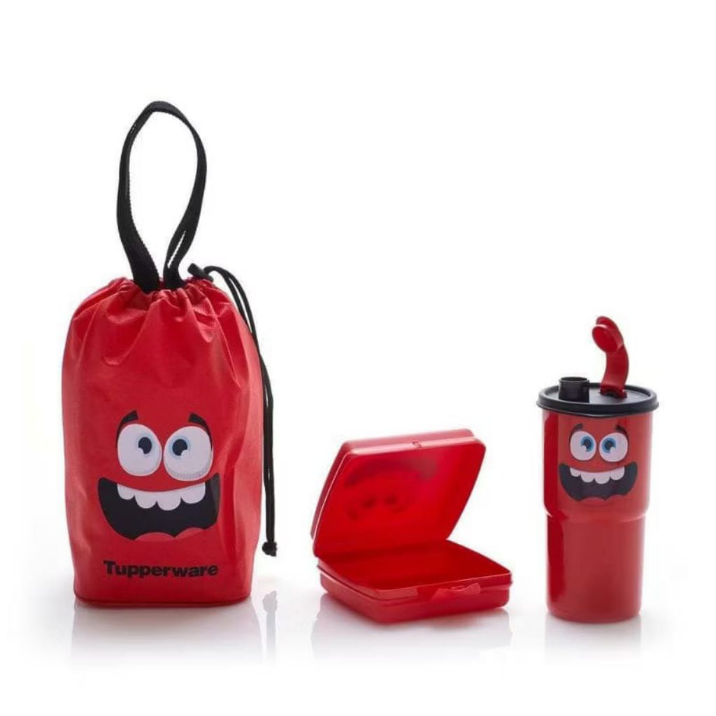 (Ready Medan) Tupperware Smiley Lunch set Red New
