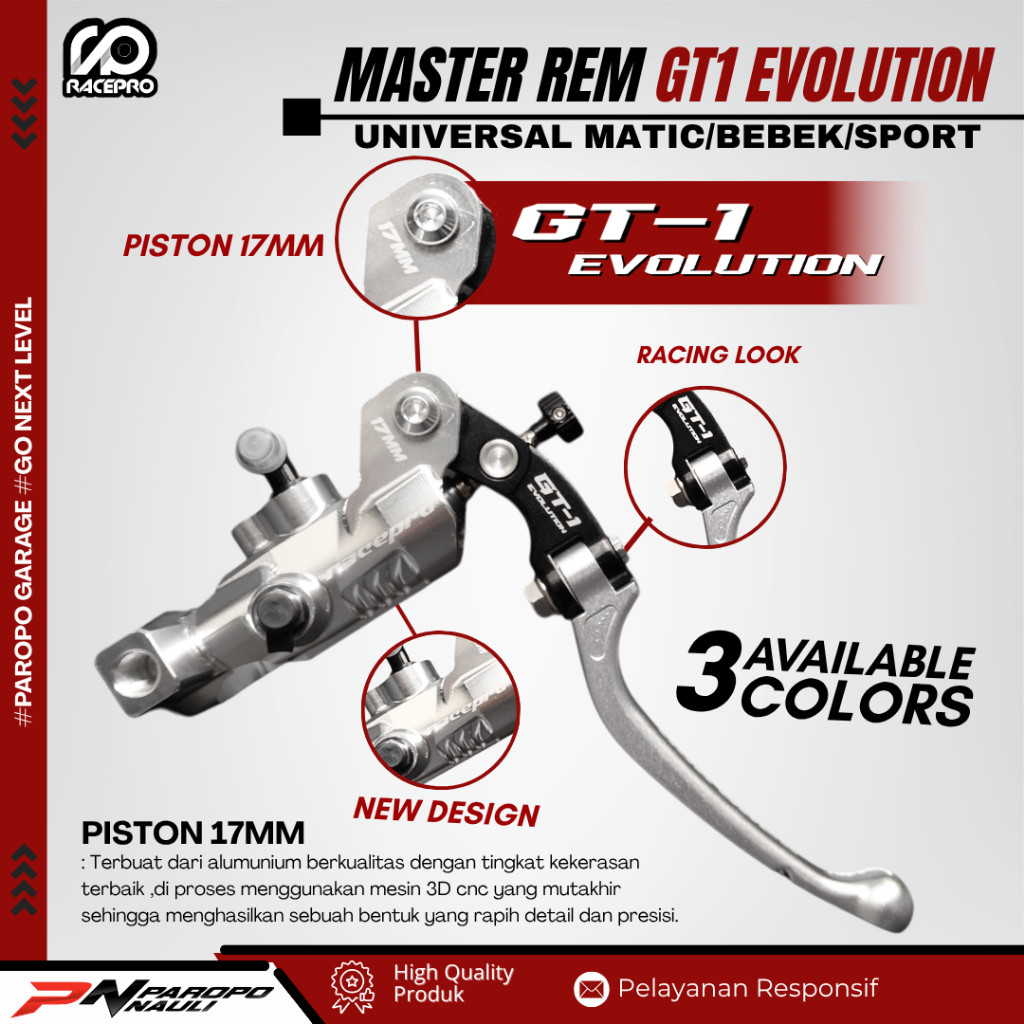RACEPRO GT-1 EVOLUTION 1 Set Master Rem Radial 17mm Cnc Master Rem Racepro Kanan/Kiri Brake Pump MAS