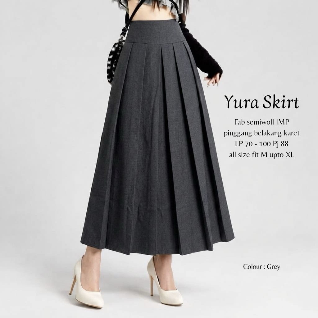Rok Katun Midi Yura Series, rok katun, rok polos, rok kerja, rok plisket, rok kondangan