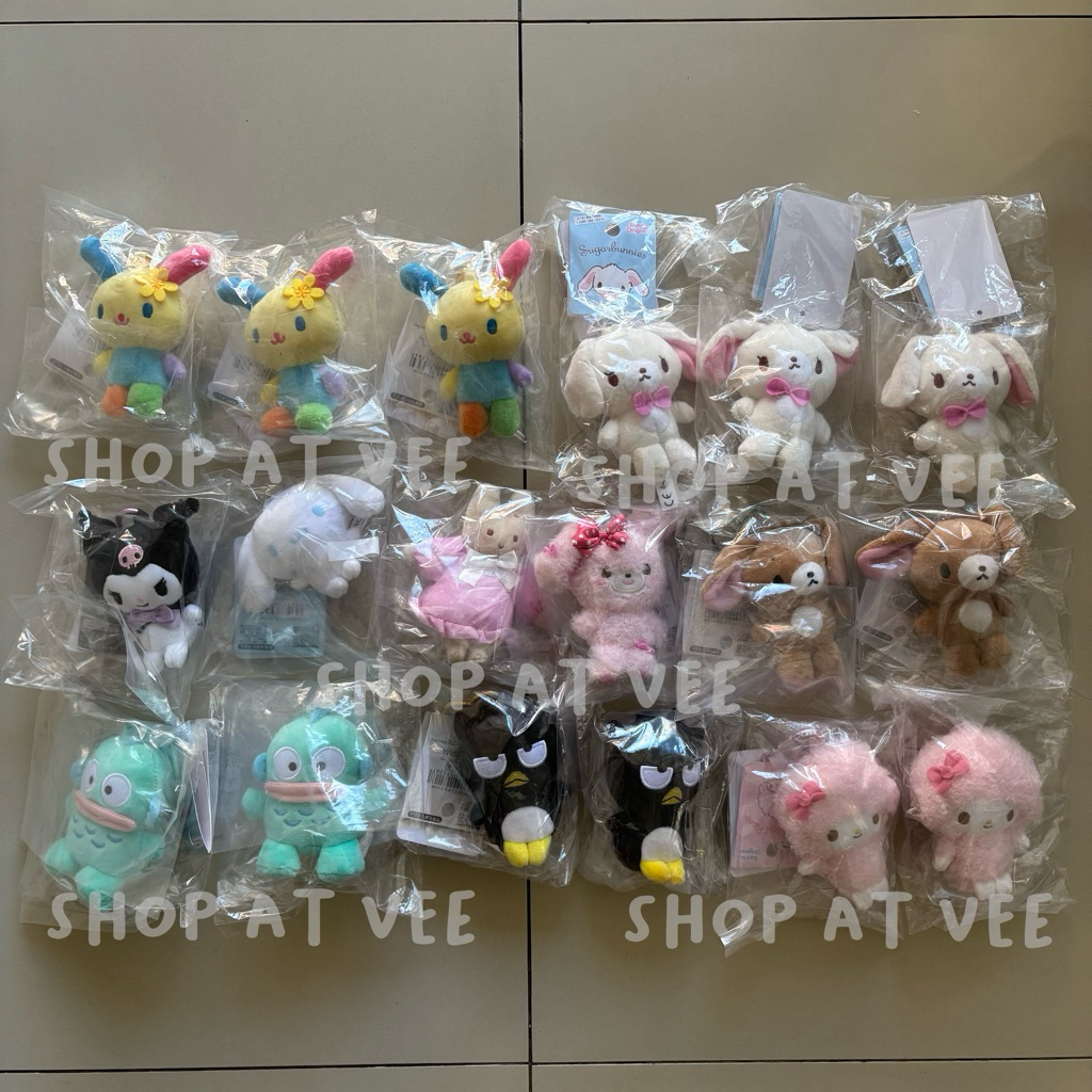 Sanrio Characters Mascot Plush Keyring Keychain Carabiner (Hello Kitty, Usahana, Maroon Cream, Charm