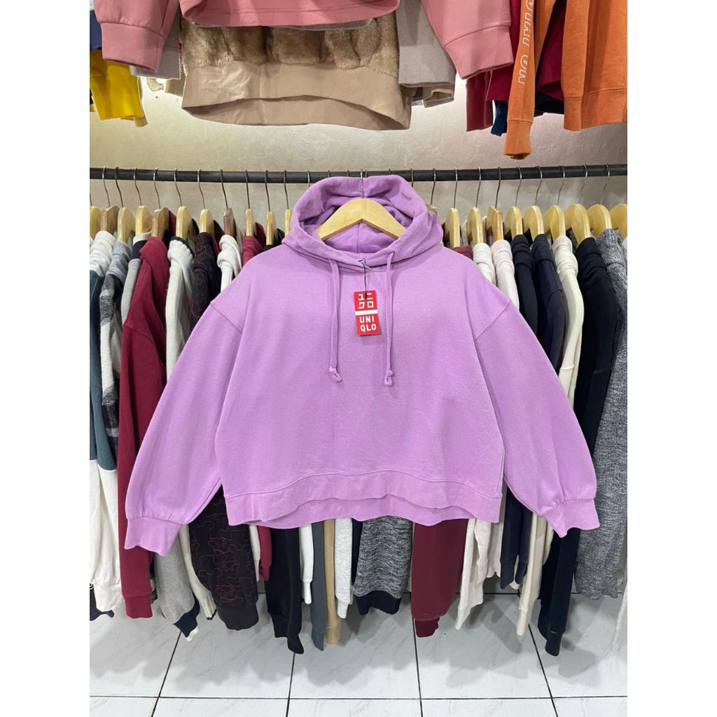 hodie uniqlo crop oversize basic ungu ( M )