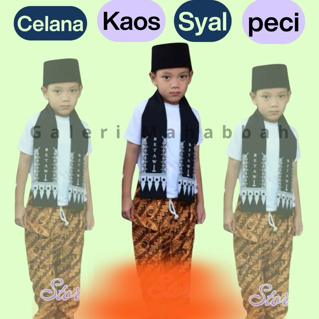 Baju Adat Anak Betawi Baju Sadariah Betawi Paket Celana Boim Kaos Syal Peci