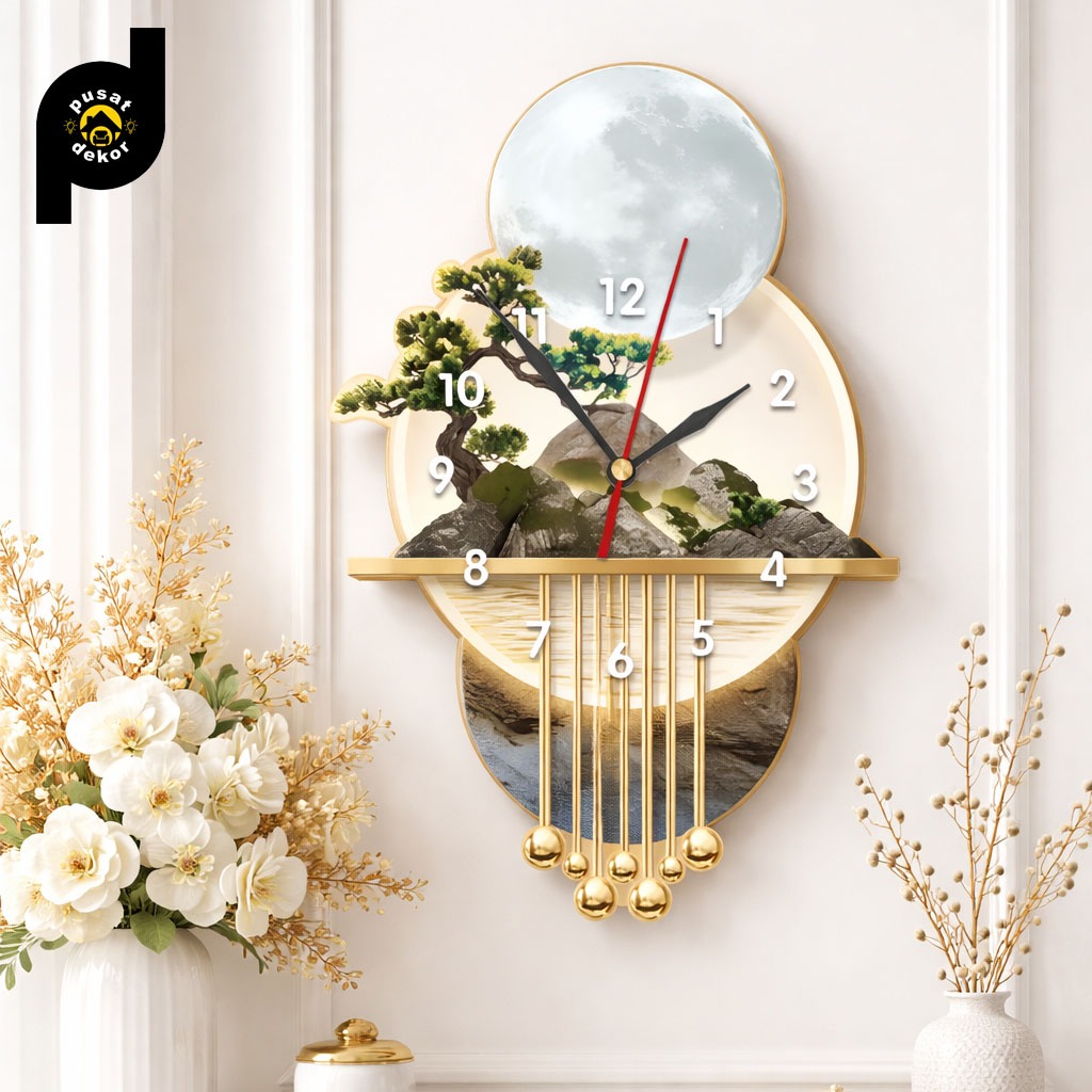 Dinding Aesthetic Lampu Jam Dinding Aesthetic Lampu LED Motif Pohon Gunung Dekorasi Ruang Tamu Kamar