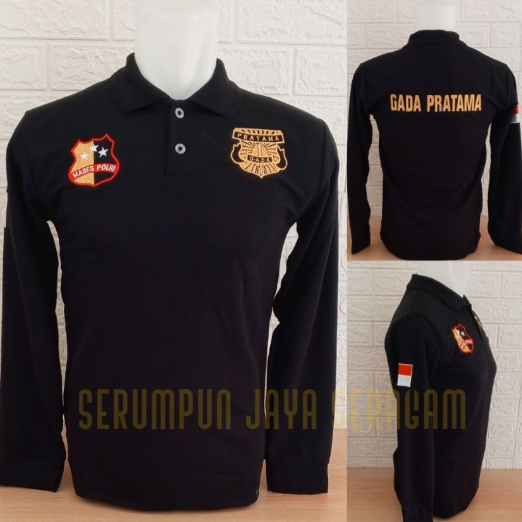 KAOS GADA PRATAMA MABES HITAM LENGAN PANJANG FULL BORDIR - KAOS KERAH GADA PRATAMA HITAM MABES PANJA
