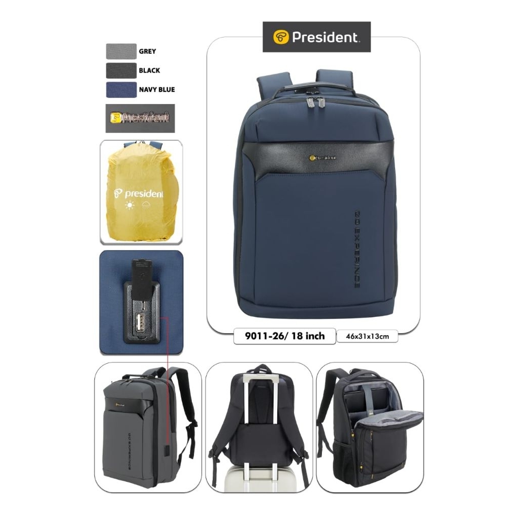 PRESIDENT - TAS RANSEL LAPTOP BACKPACK PRESIDENT 9011-26 ORIGINAL / 18 INCH - BACKPACK RANSEL PRESID