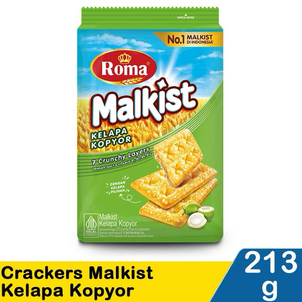 Roma Malkist Kelapa Kopyor Crackers 224g - Renyah, Gurih, Vitamin B