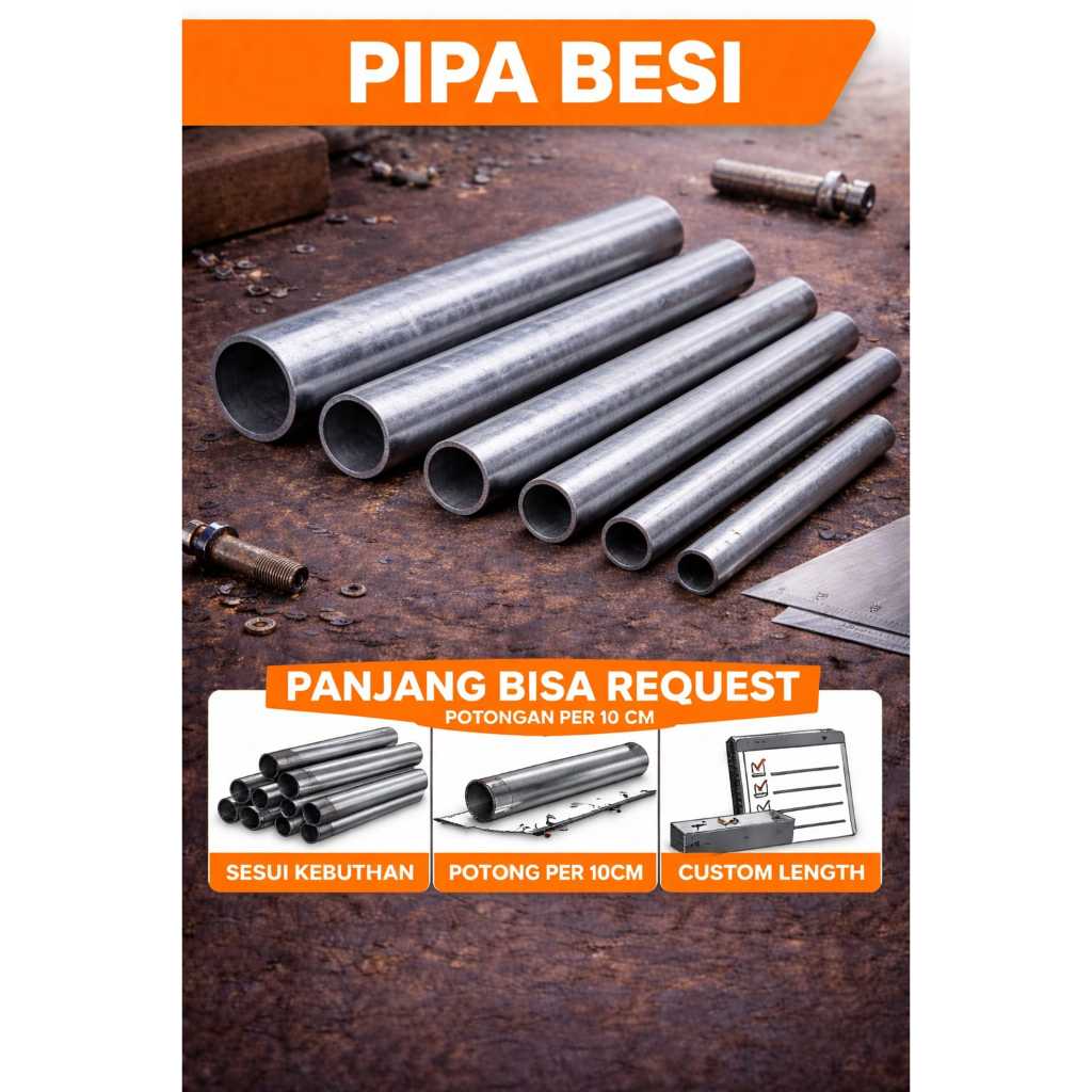 Pipa Besi ½ inch Seamless Tebal 3mm OD 21,7 ID 15,7 Harga per 10cm
