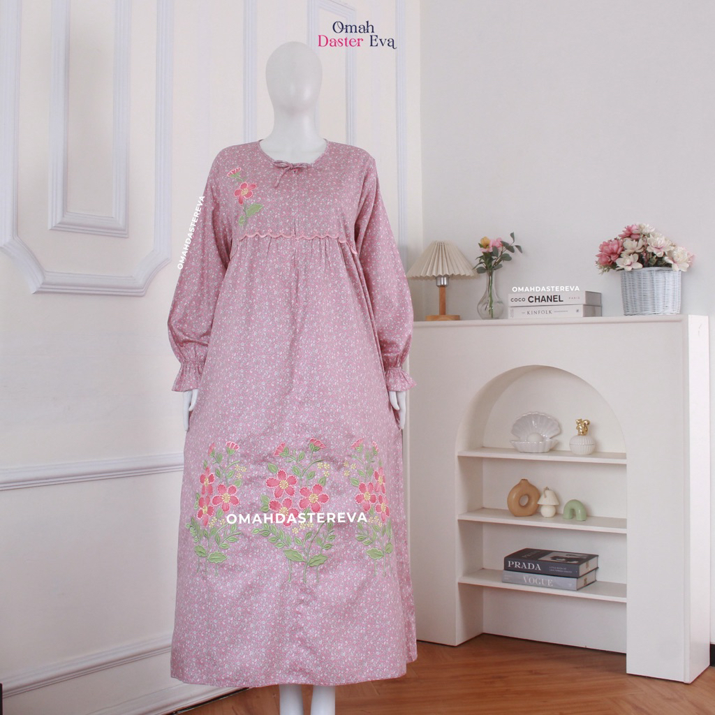 Omah Daster Eva | Daster Wanita Panjang Bordir Cantik Malang Size XL | Katun Jepang Premium |  Adem 