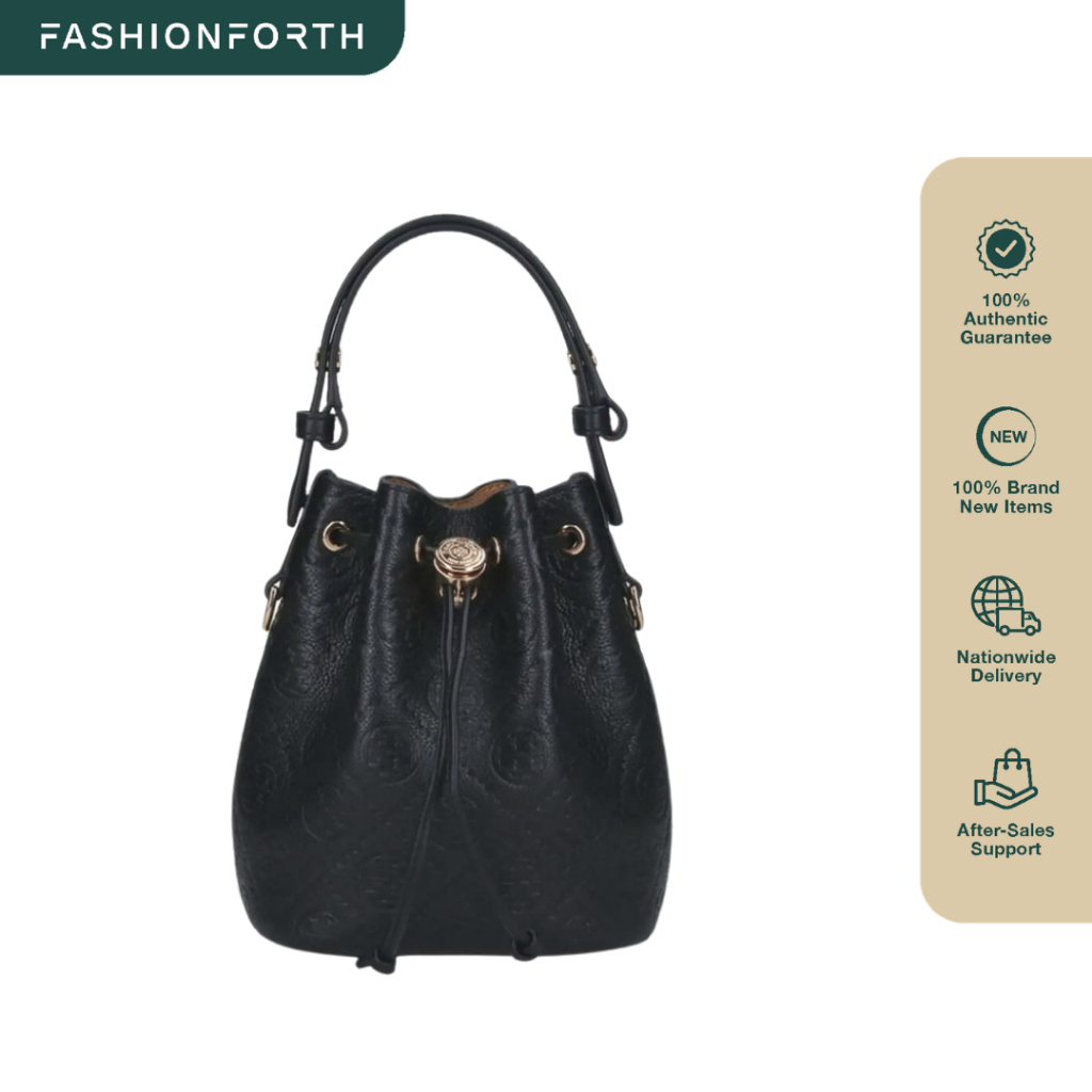 FashionForth Mini T Monogram Pebbled Bucket Bag in Leather with Removable Crossbody Strap