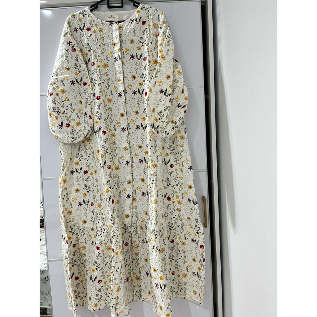 ivory white long dress white floral bordir