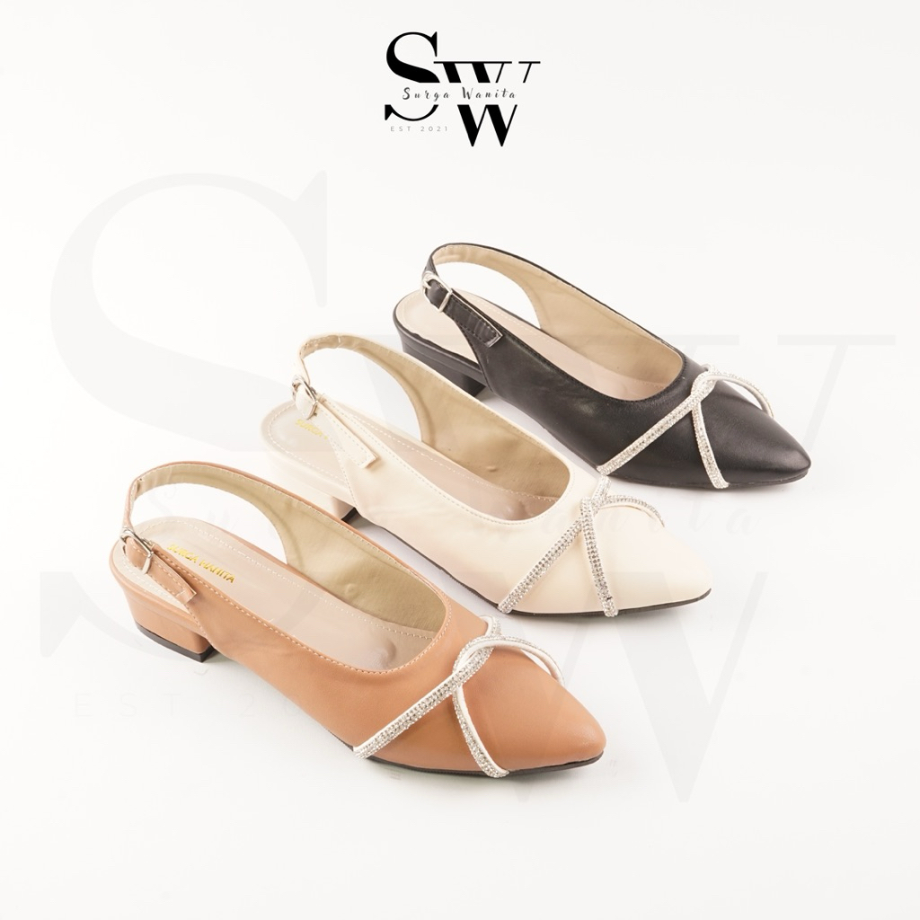 Sepatu Sandal Wanita Terbaru Heels Mules Permata Kait X