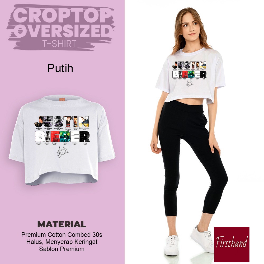 Kaos Justin Bieber Crop Top Oversize Baju Crop Justin Bieber Kaos World Tour Atasan Branded Wanita C