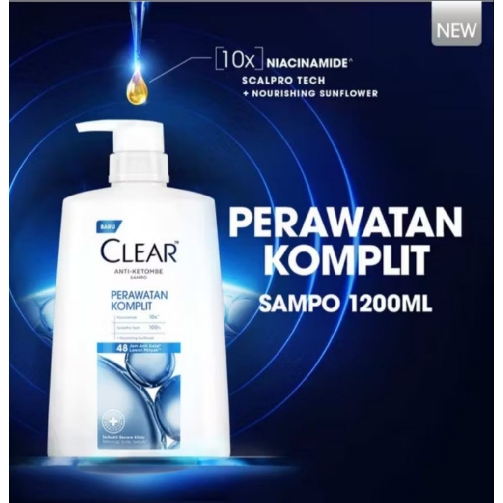 CLEAR SHAMPOO ANTI KETOMBE PERAWATAN KOMPLIT 1200 ML  / CLEAR ANTI KETOMBE BIRU KOMPLIT 1200 ML