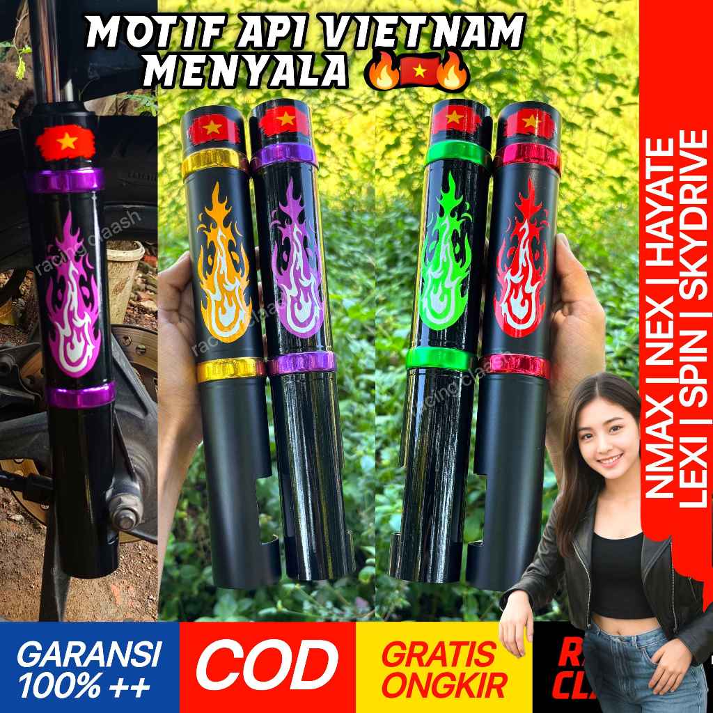 Racing Claash Cover Shock Depan Nmax Nex Lexi Spin Hayate Skydrive Motif Api Vietnam Reflektif Menya