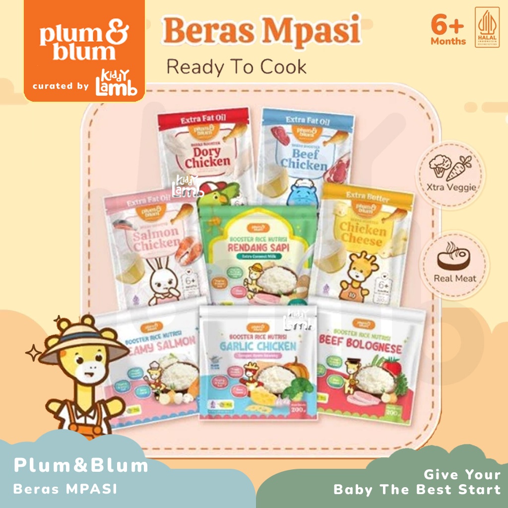 Plum & Blum Bubur Beras Anak Bayi 6 Bulan Mpasi BB Booster Rice Anti GTM 200gr 45gr  - KIDDY LAMB