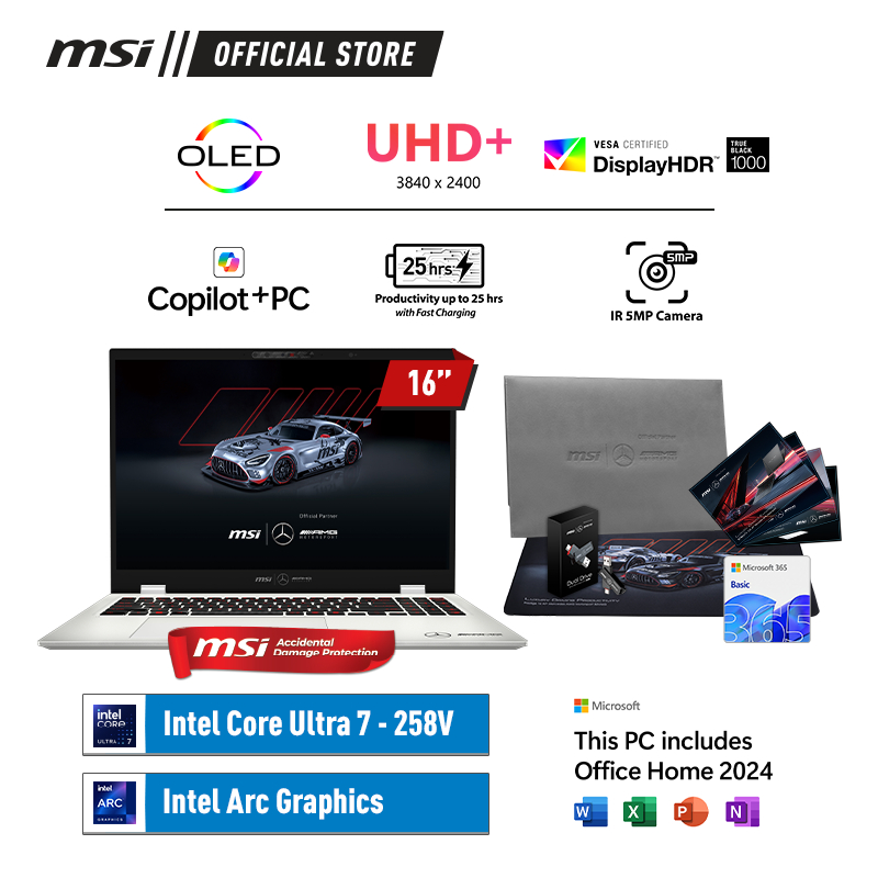 MSI Prestige 16 AI+ Mercedes AMG Core Ultra 7-258V 32GB 1TB W11+OHS 16.0UHD+ OLED