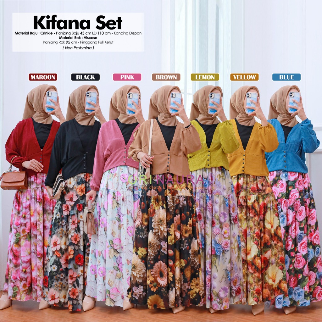 Setelan Polos Mix Rok Flower Kifana Set// Kania // Aka Set Ori Naura