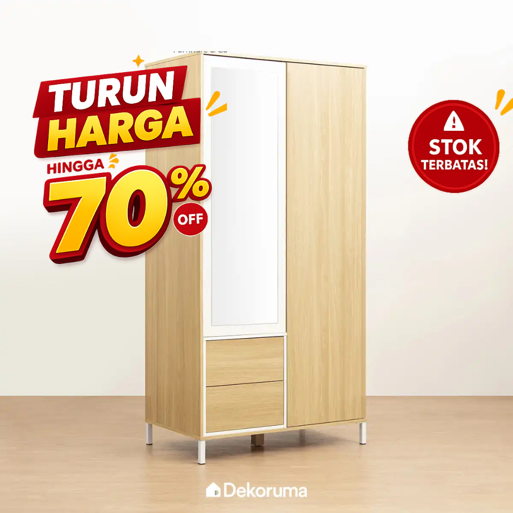 Dekoruma SENO Lemari Pakaian Kayu Minimalis 2 Pintu / Wardrobe Baju