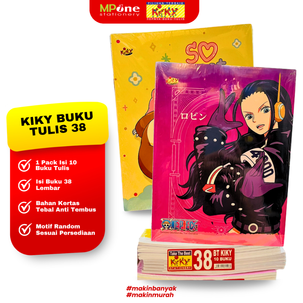 (1 PACK) Kiky Buku Tulis 38 Lembar / Buku Tulis Kiky Motif Fancy Random / Buku Tulis Sekolah Kiky 38