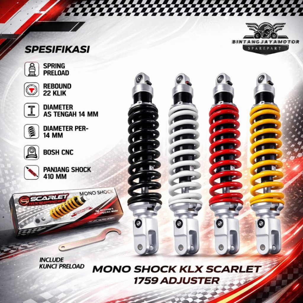 Mono Shock Non Tabung Scarlet 1759 Adjuster KLX 150 "Original Scarlet"