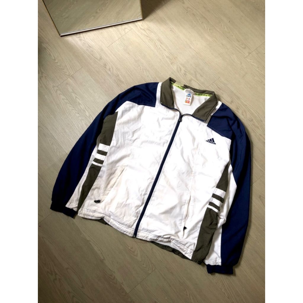 Adidas Vintage Windbreaker Track Jacket - White/Navy/Olive Colorblock