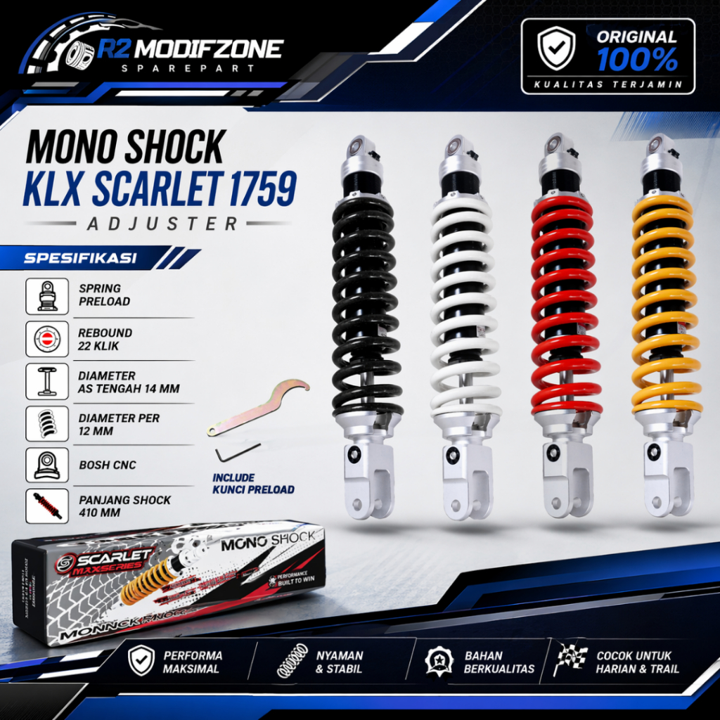 Mono Shock Non Tabung Scarlet 1759 Adjuster KLX 150 "Original Scarlet"