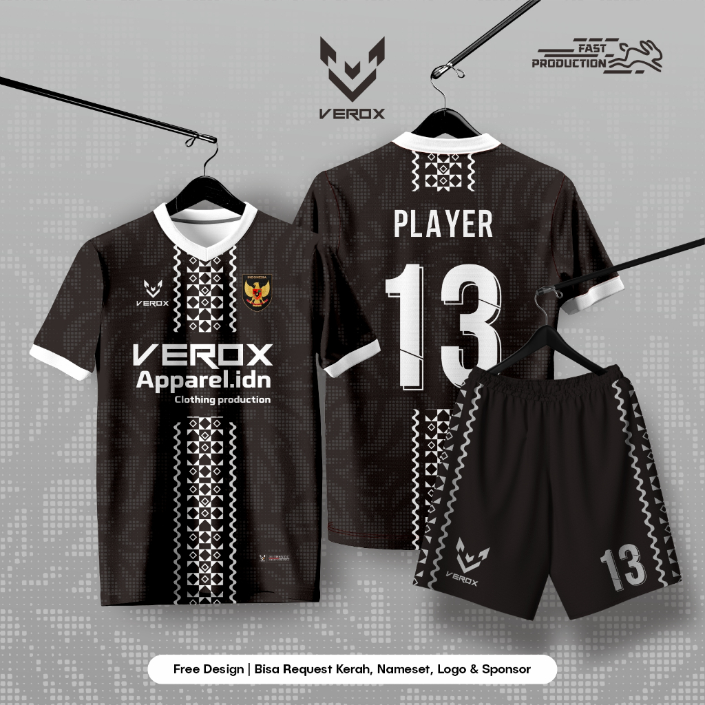 Jersey Bola futsal full Printing Hitam Vneck ~ Free custom Design 25030