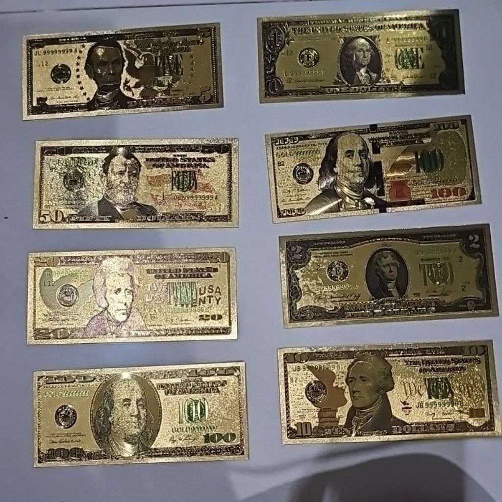 replika uang gold foil emas full set 8 lembar