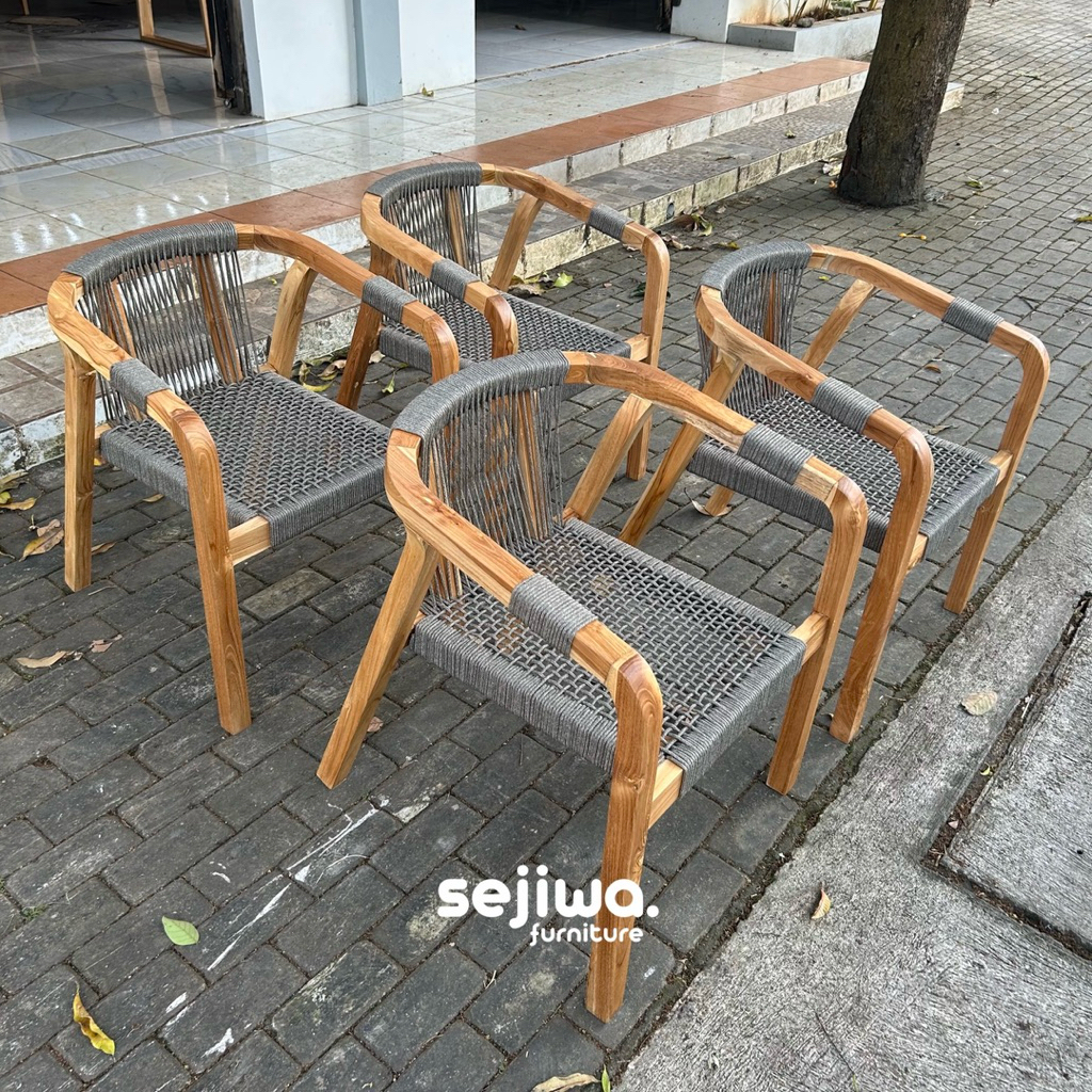 Sejiwa Furniture - Kursi Teras Jati Anyaman Tali Rope / Kursi Makan Jati Anyaman Tali Rope / Kursi C