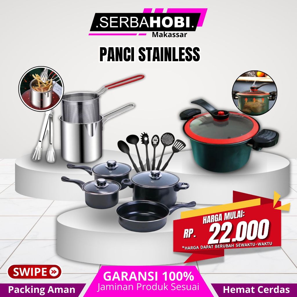 Panci Stainless Steel Serbaguna / Panci Teflon / Panci Kuping / Panci Presto