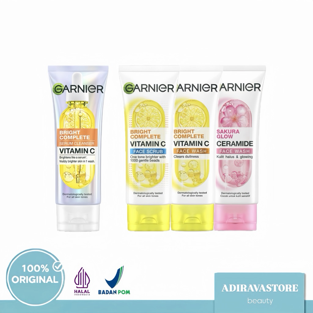Garnier Facial Wash & Scrub 100ml - Bright Complete Vitamin C / Sakura Glow Ceramide