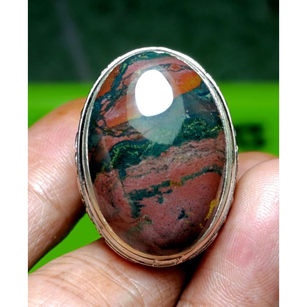 cincin batu akik pancawarna combong super unik