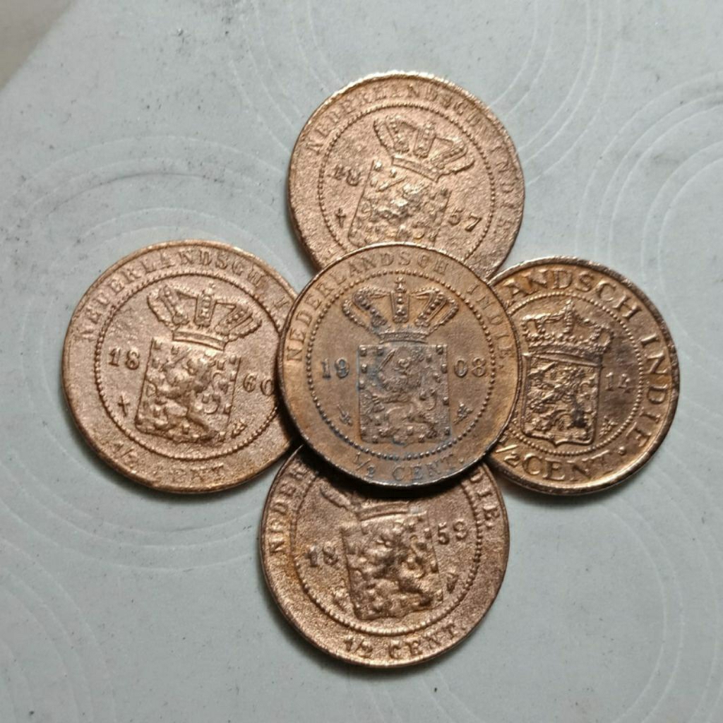 PROMO 5 BENGGOL BEDA TAHUN SEMUA 1857 - 1914 NEDERLANDINDIE (1/2CENT)    KOLEKSI KUNO MURAH BANYAK D