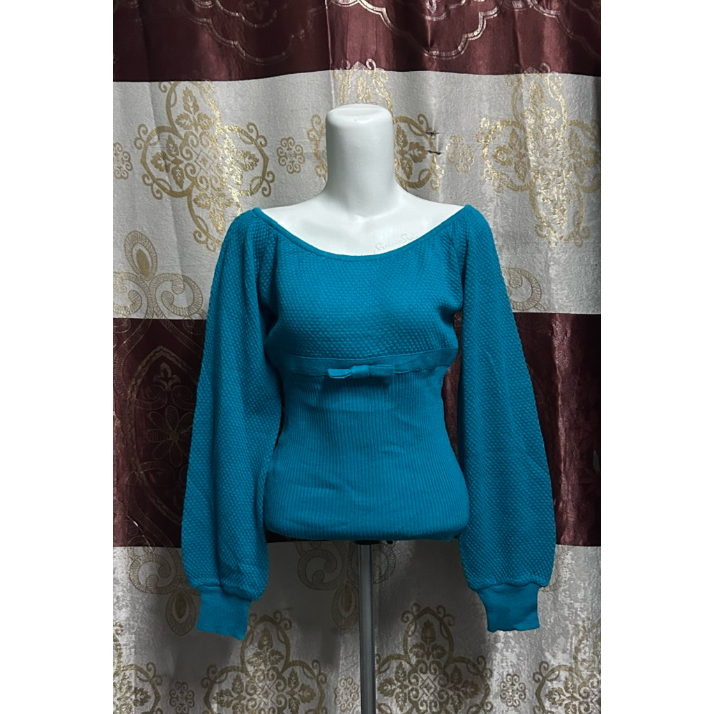 baju wanita atasan rajut turkish off shoulder model pinggang babydoll lengan balon