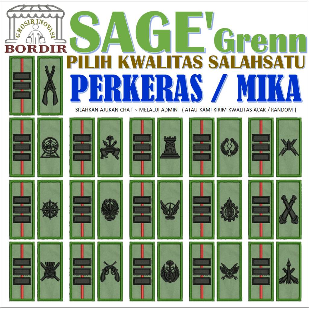 5 PANGKAT KAPTEN CORP KORP CORPS PDL SAGE GREEN TNI AD KOMANDO BORDIR LAGI EMBROIDERY GIB