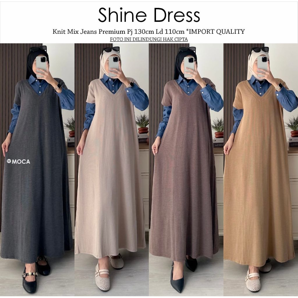 Shine Dress Gamis Polos Jumbo Allsize Premium Knit Uniqlo Original Ori Moca Berlabel