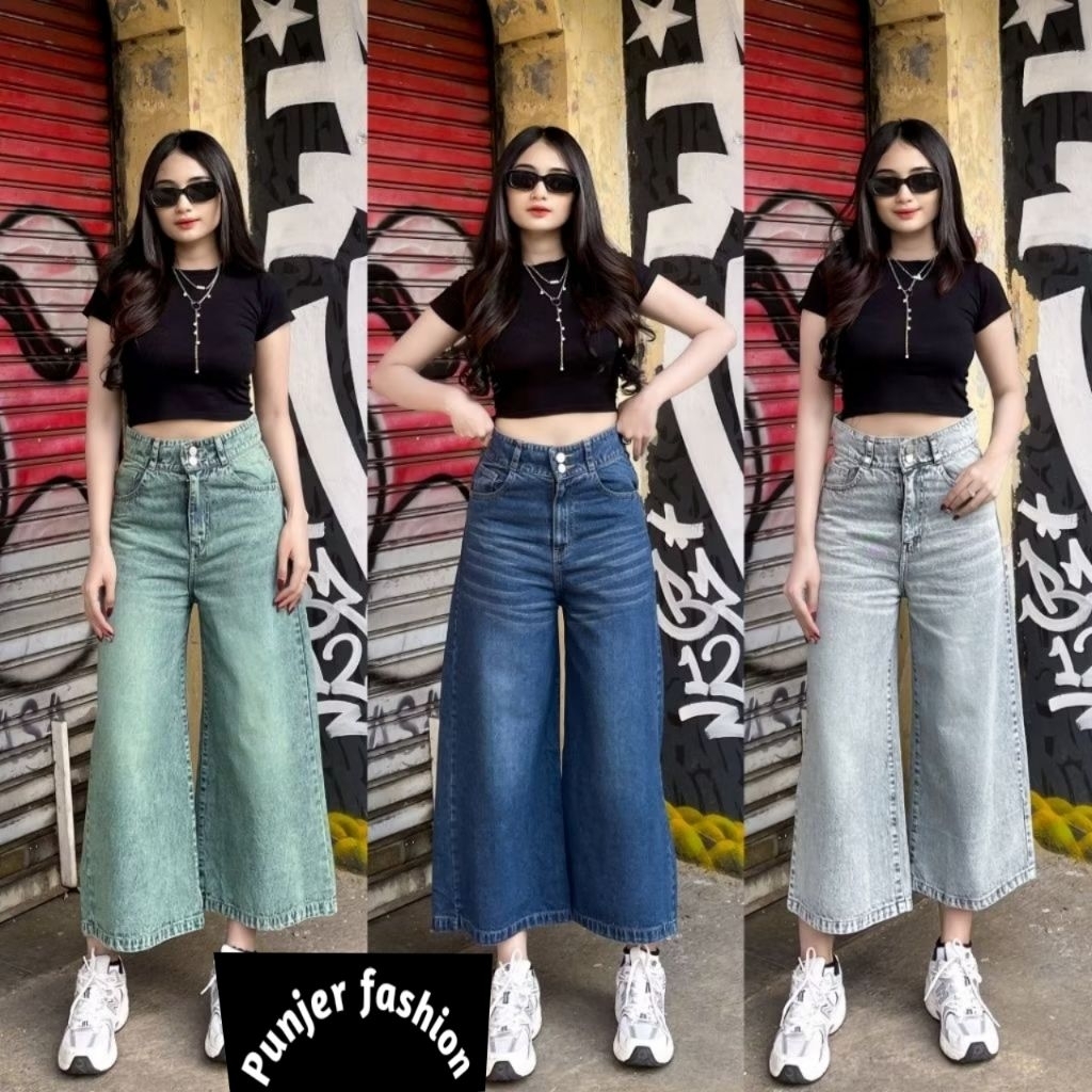 Highwaist Kulot jeans 7/8 skena outfit kancing 2 // celana jeans wanita highwaist terbaru