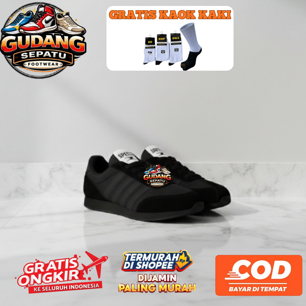 Sepatu sekolah specs 104 full hitam untuk pria wanita size 36-43 Bisa COD CEK DULU