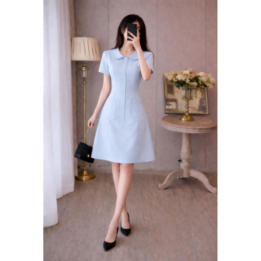 Dress biru / dress korea / dress terbaru / dress biru muda / dres