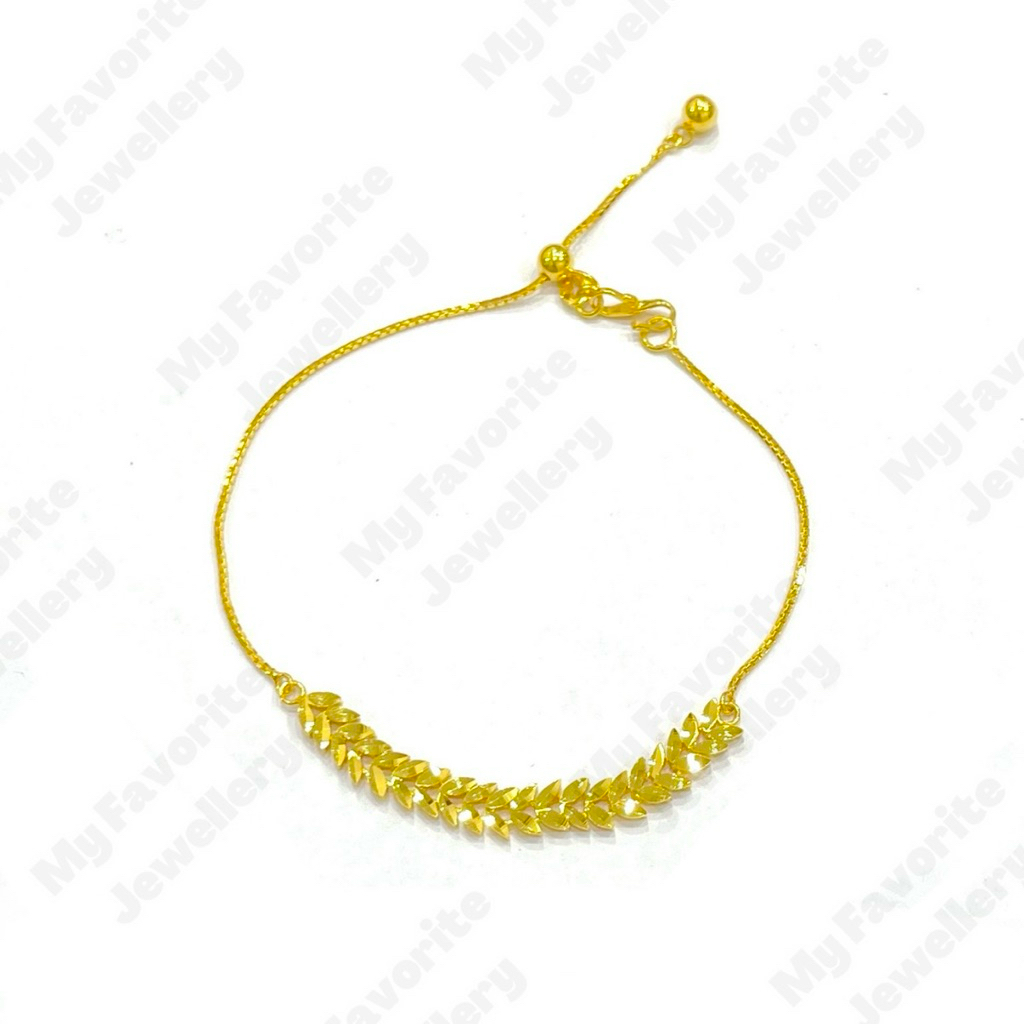 Gelang Serut Branded Daun-daun Kristal Emas Asli Kadar 875