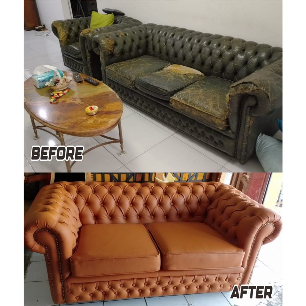 Servis Sofa Kancing / Chesterfield | Ganti Kain + Busa