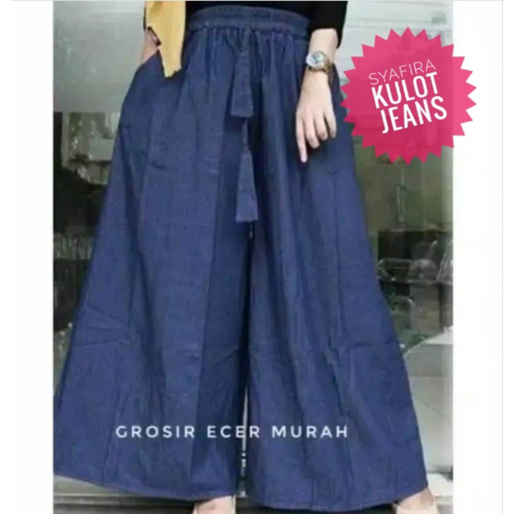 Celana kulot  jeans jumbo XXL lebar bawah karet pinggang nyaman celana panjang / Bawahan wanita