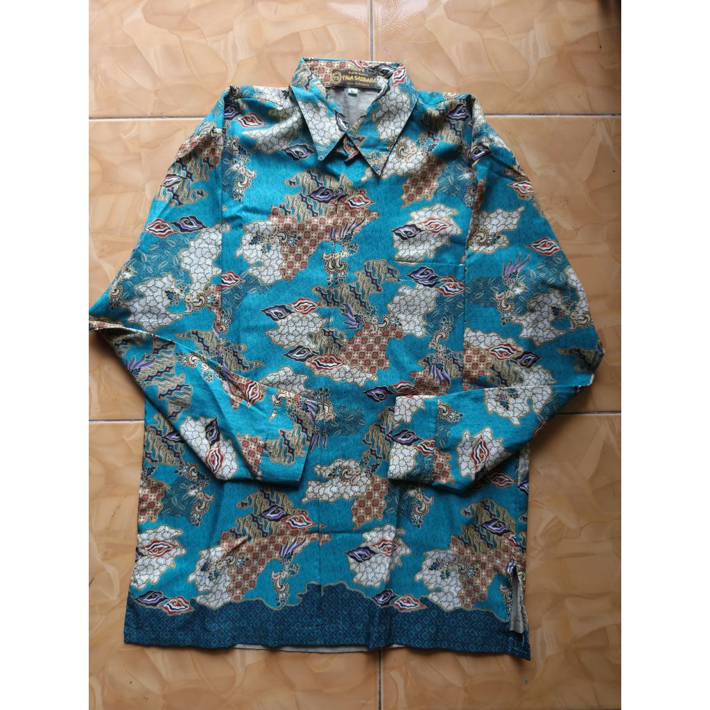 Batik Pria Tebal Merek Tiga Saudara Warna Hijau Motif Langit Bahan Katun Sutra Berpuring Size M to L