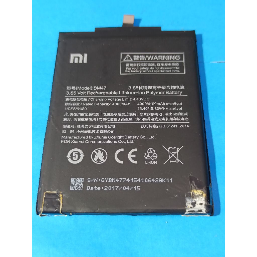 Batre Baterai Redmi 3s BM47 second ori copotan masih layak pakai belum kembung
