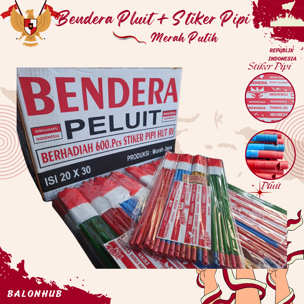 GROSIR 1DUS Bendera Pluit Gratis Stiker Pipi | Bendera Tangkai Merah Putih | Bendera Plastik Merah P