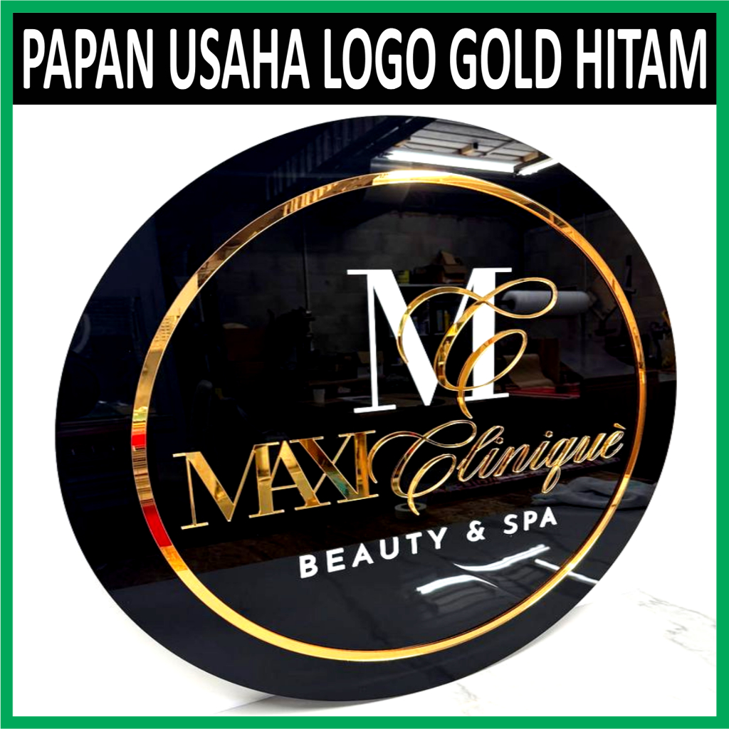 Papan Logo Nama Toko Papan Usaha Bulat Hitam NYALA LED Akrilik CUSTOM Bebas Murah Cepat