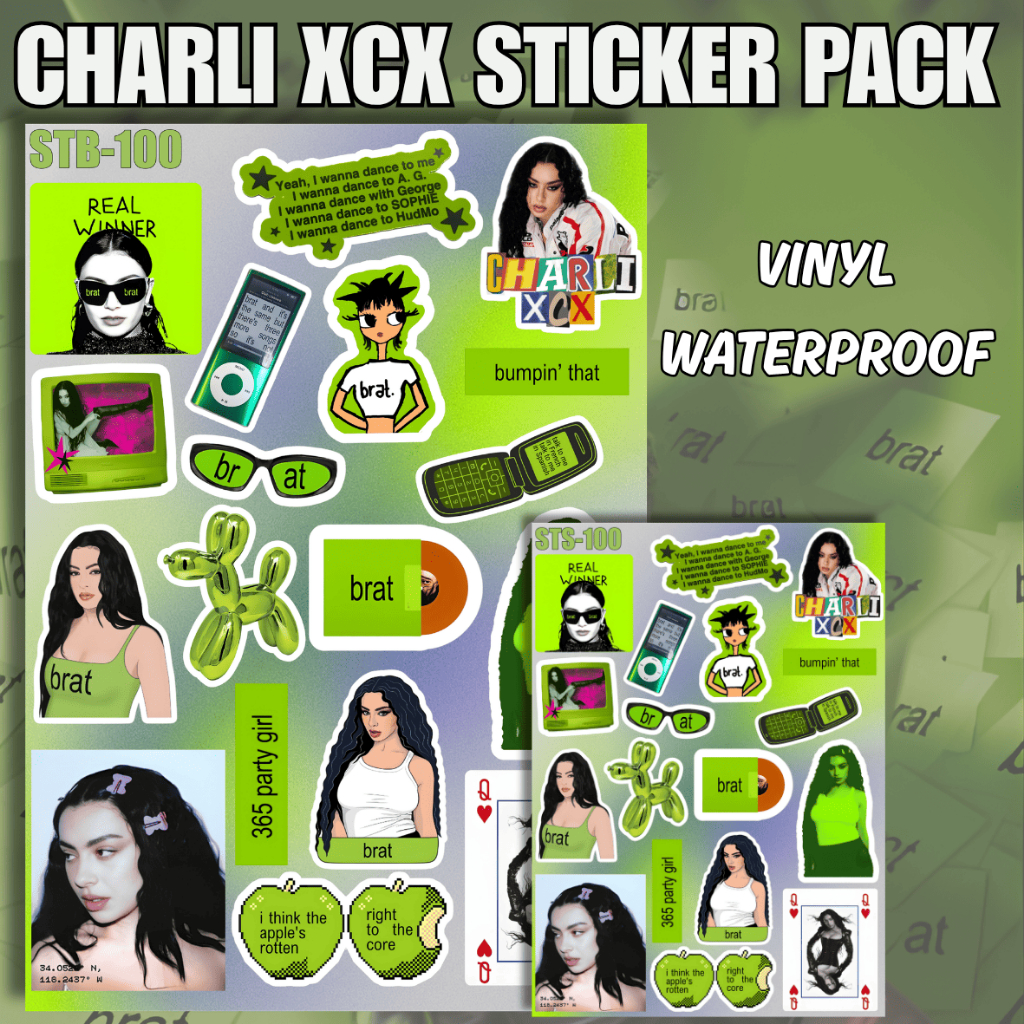 Charli XCX Sticker Vinyl Matte Pack Brat Theme Aesthetic Neon Pop Music Laptop Botol Helm Case HP