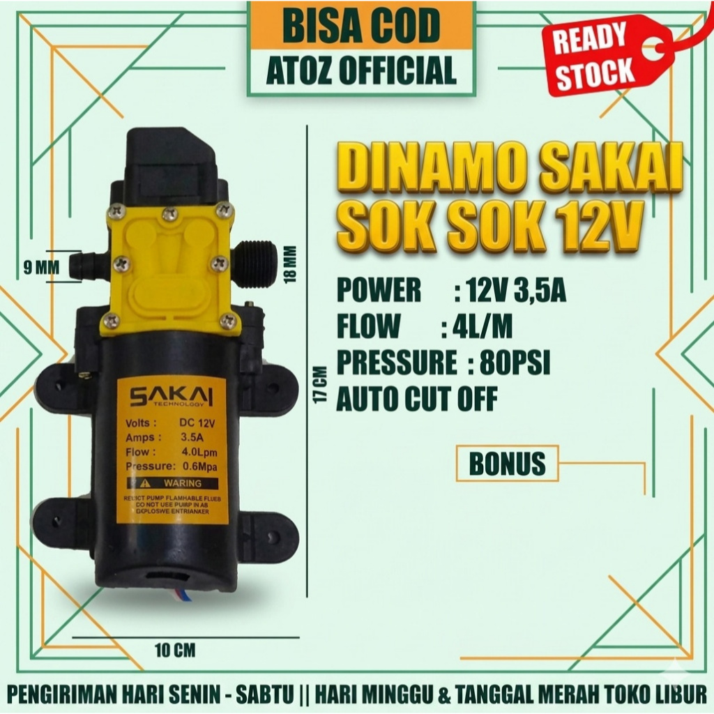 DINAMO SAKAI SOK DRAT/ POMPA AIR DC 12V / DINAMO PUMP SPRAYER / CUCI MOTOR / AC SOKET - DRAT