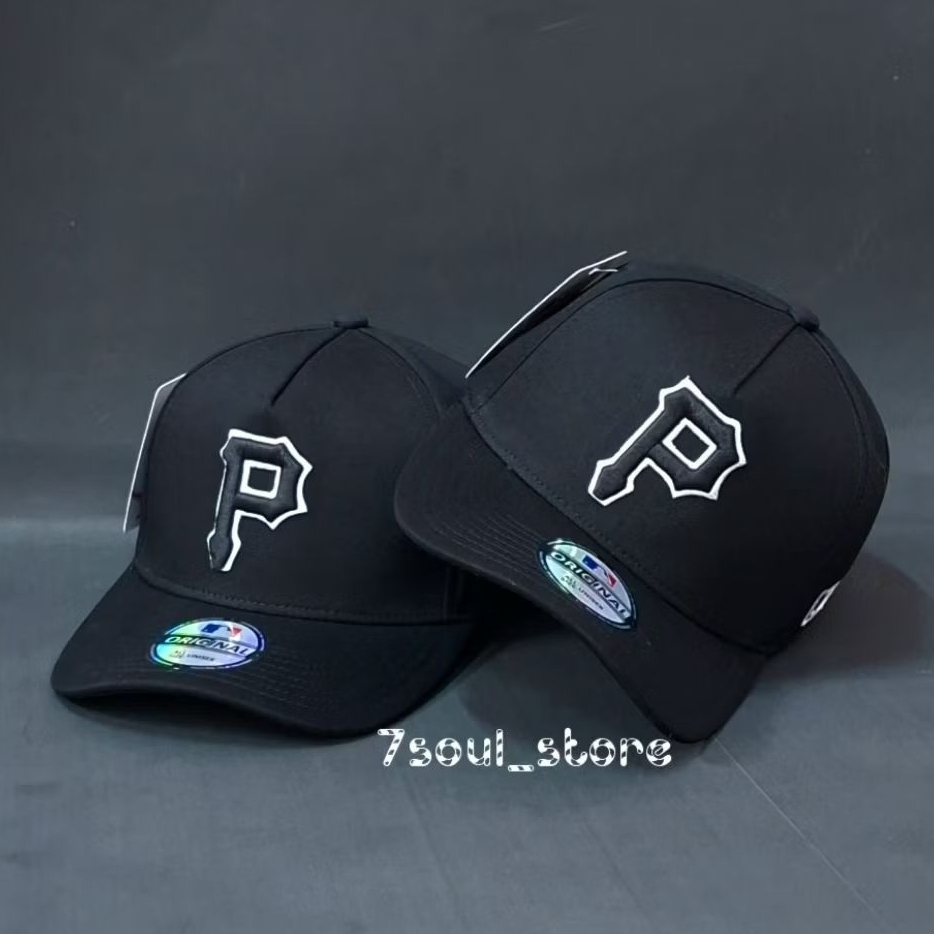 Topi Huruf P Bordir Hitam List Putih / MLB Unisex Topi Baseball Premuim